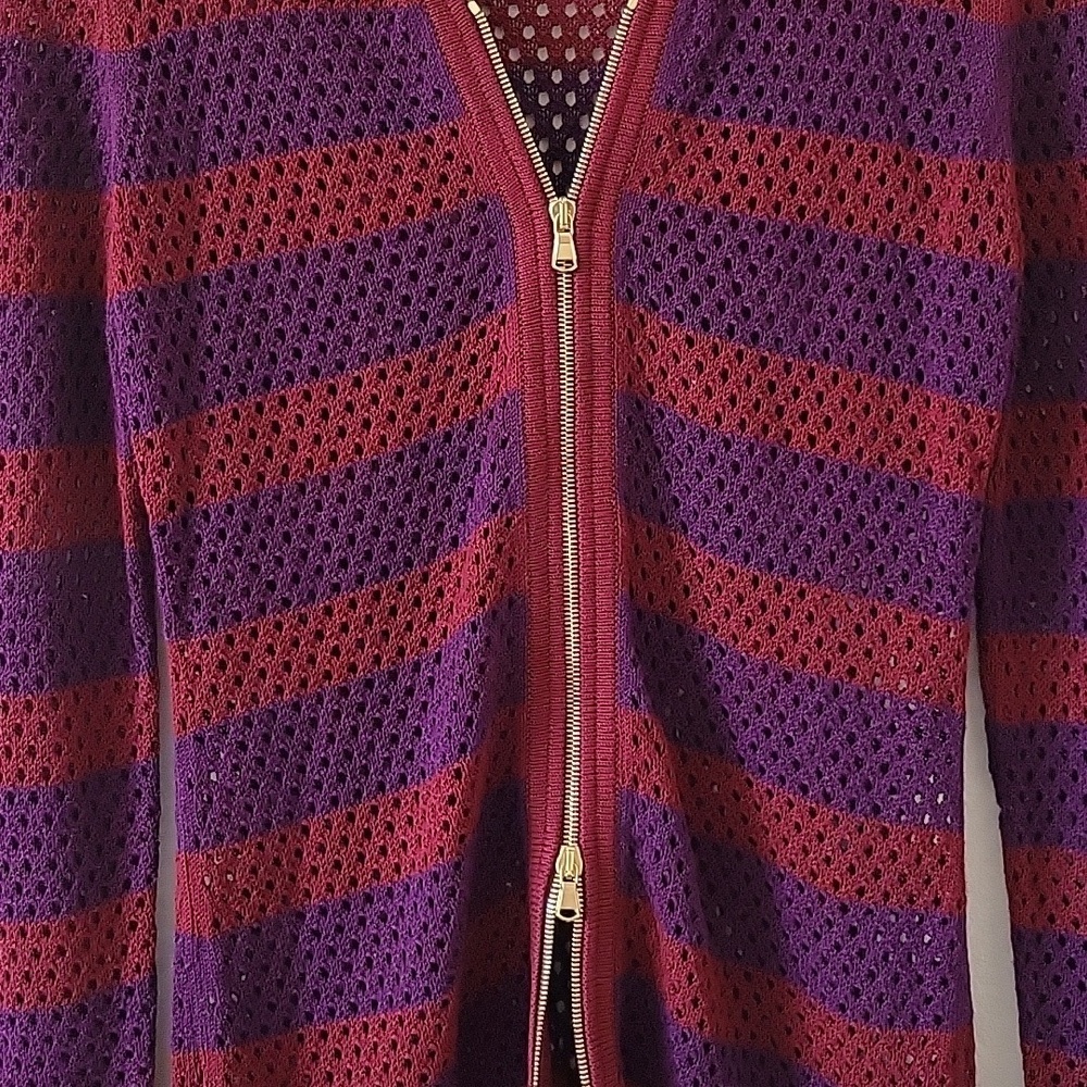 Derek Lam Purple Wine Zip Front Mesh Weave Cardigan Size Medium - Picture 4 of 6